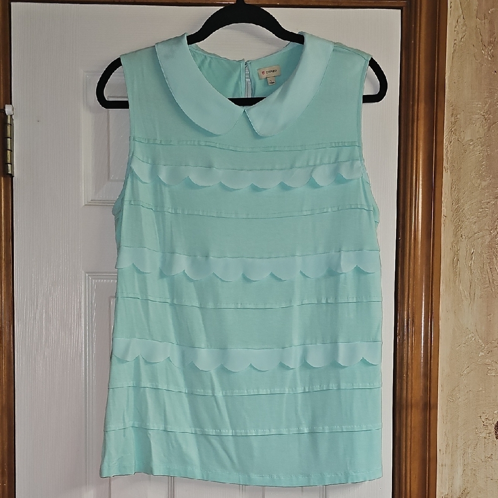 Loft Mint Green Scalloped Blouse L